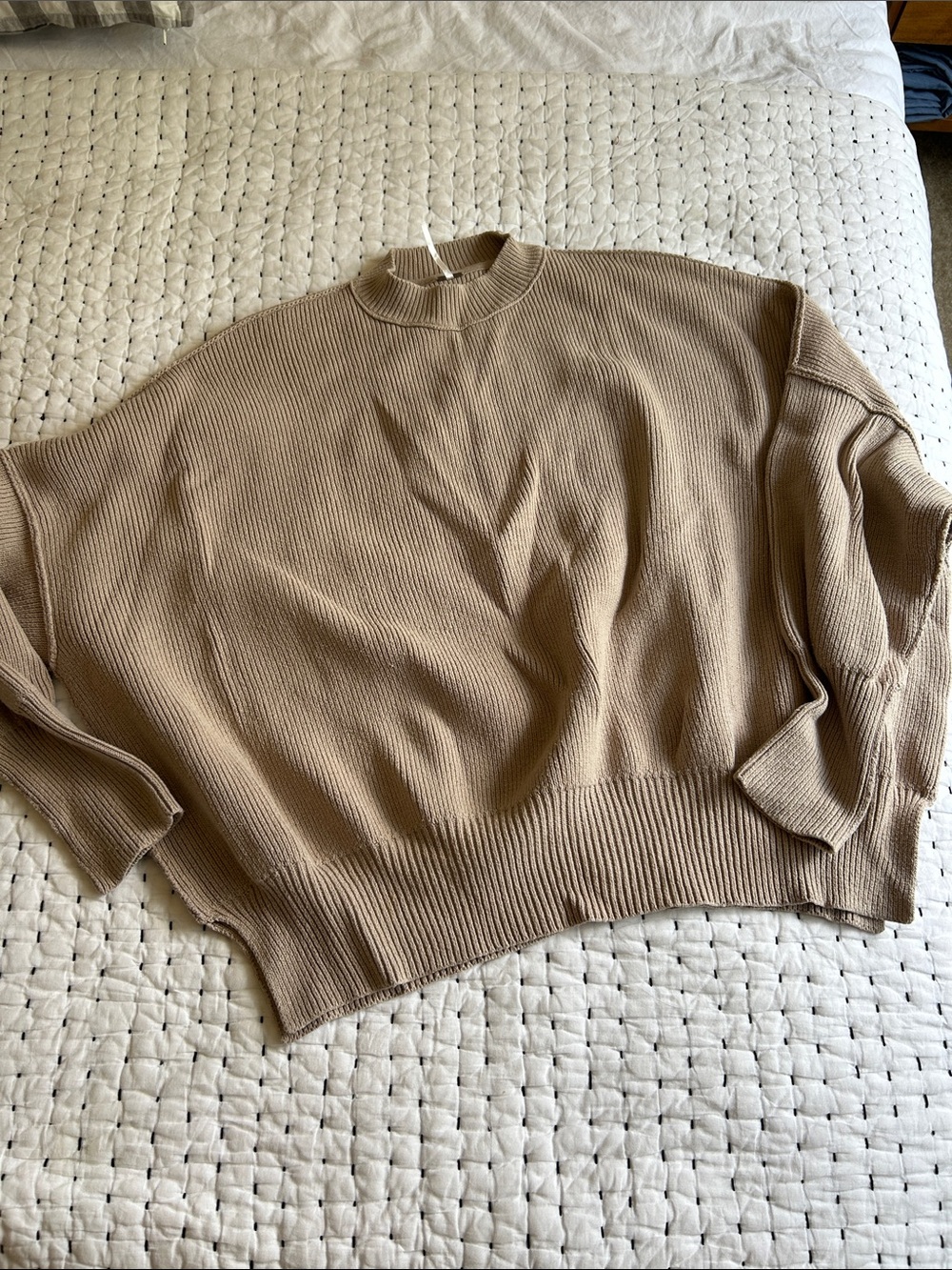 Easy Street Neutral Tan Ribbed Oversized Sweater